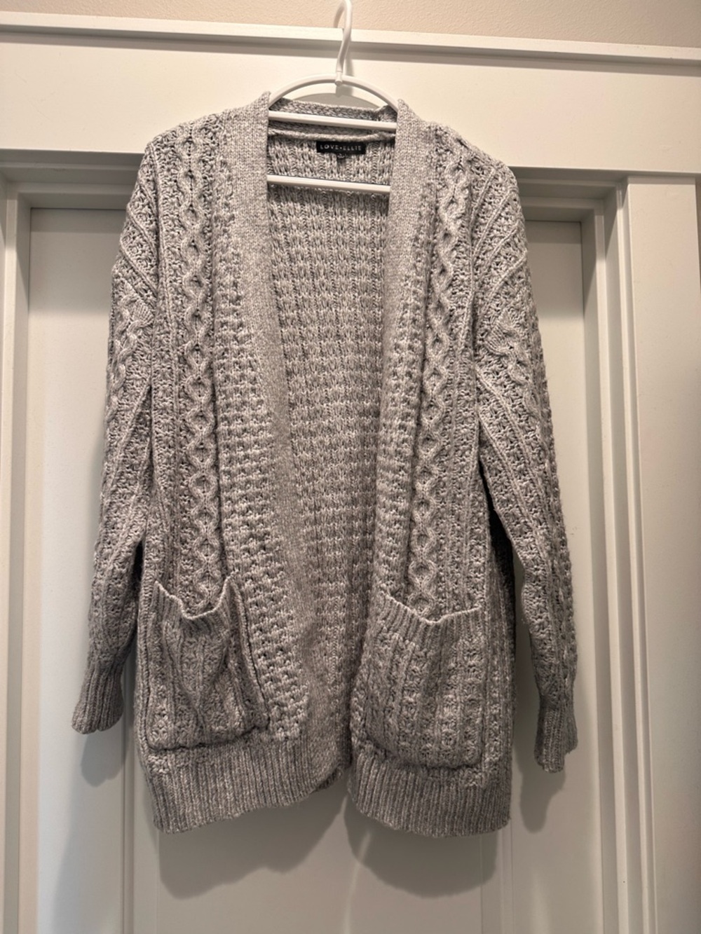 LOFT Light Gray Cable Knit Open-Front Cardigan